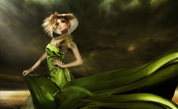 Fashion model wearing green Fashion model wearing green