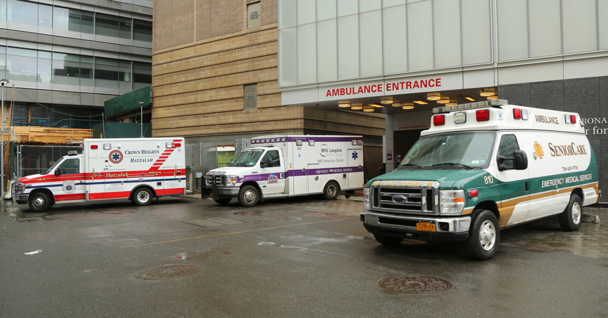 Ambulances parked at NYU Langone Medical Center in Manhattan Ambulances parked at NYU Langone Medical Center in Manhattan