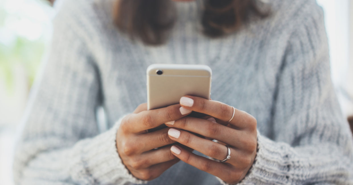 Woman reads SMS