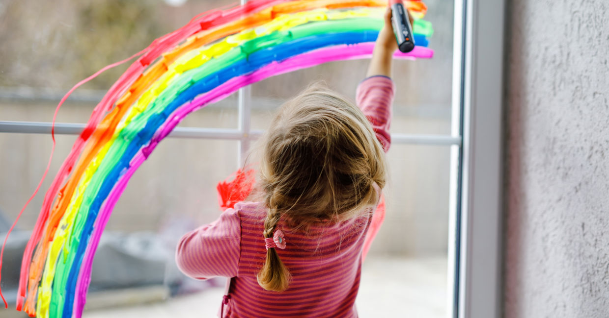 Drawing a rainbow.