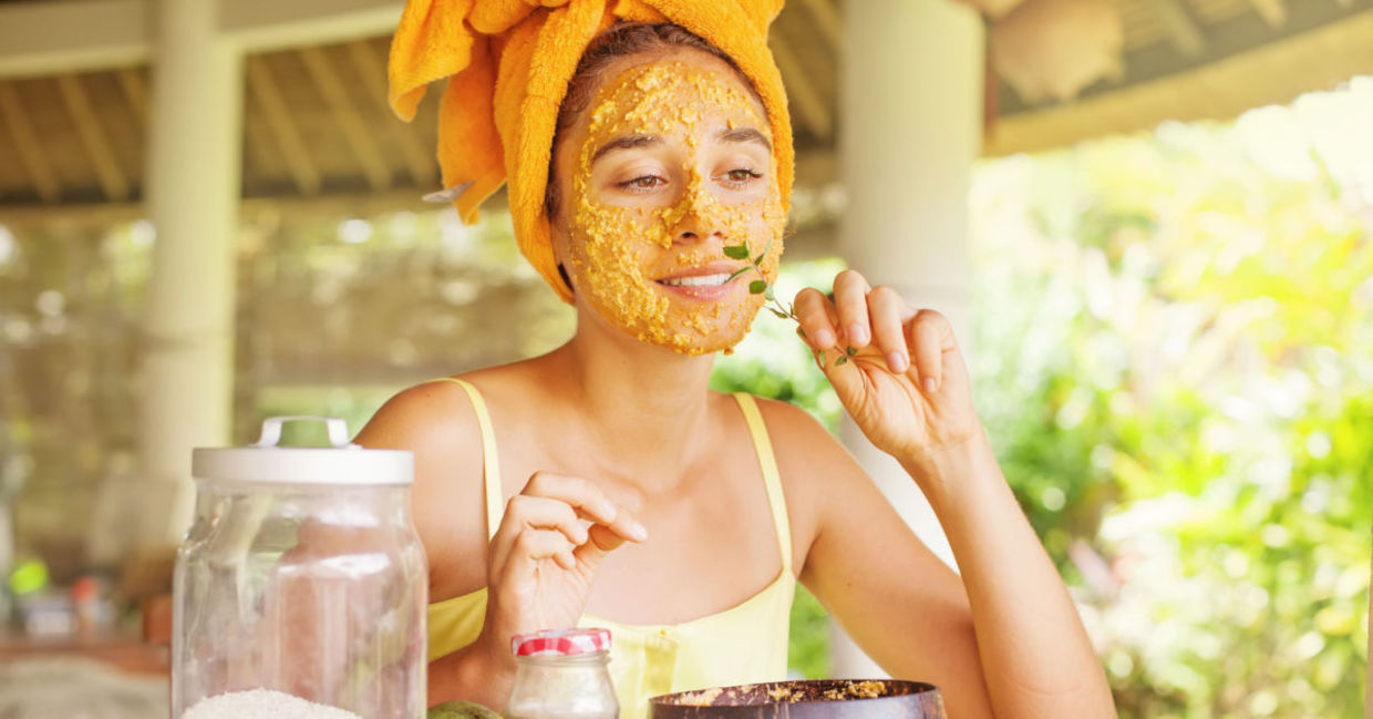 Using a DIY facial mask. Using a DIY facial mask.