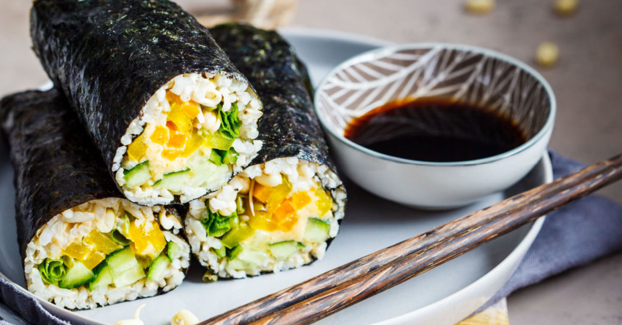 Nori wraps are a popular Japanese food. Nori wraps are a popular Japanese food.