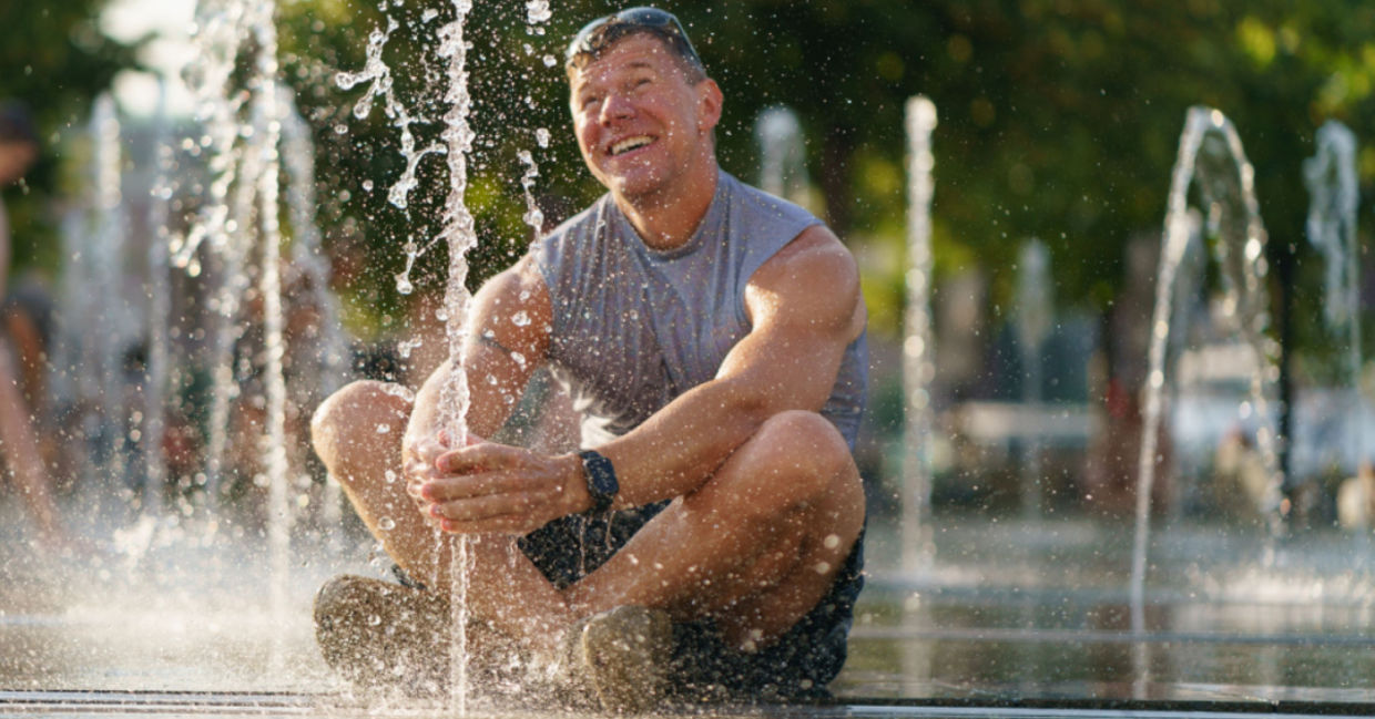 Cooling off in a city fountain. Cooling off in a city fountain.
