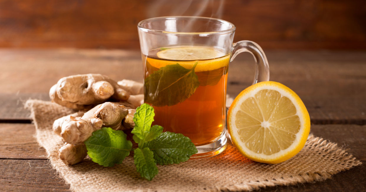 Ginger tea with lemon and mint. Ginger tea with lemon and mint.