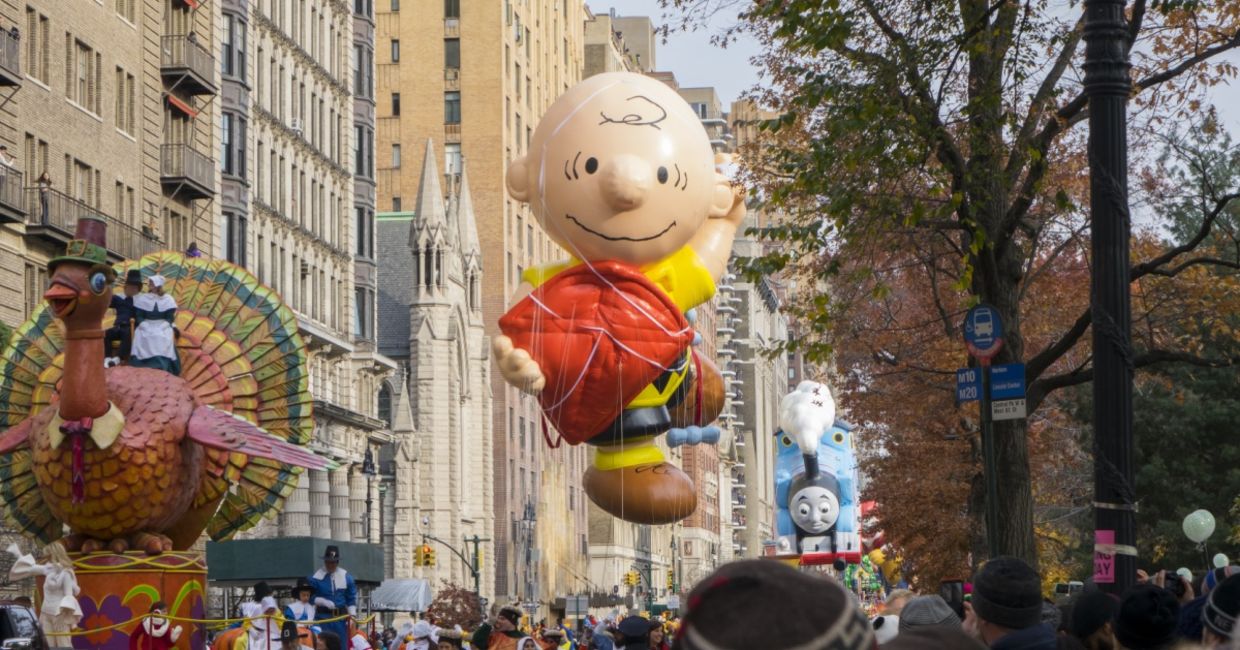 Charlie Brown in the Thanksgiving Day parade. Charlie Brown in the Thanksgiving Day parade.