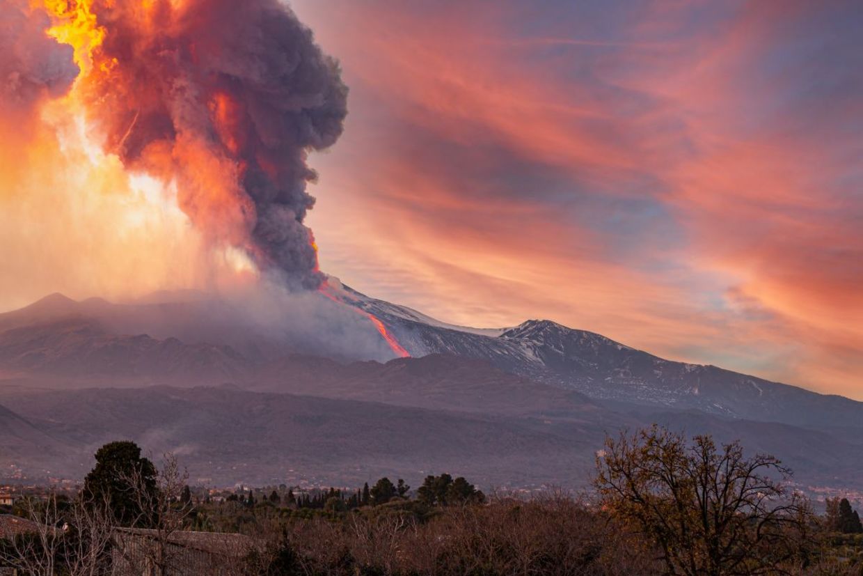 The Etna volcano erupts. The Etna volcano erupts.